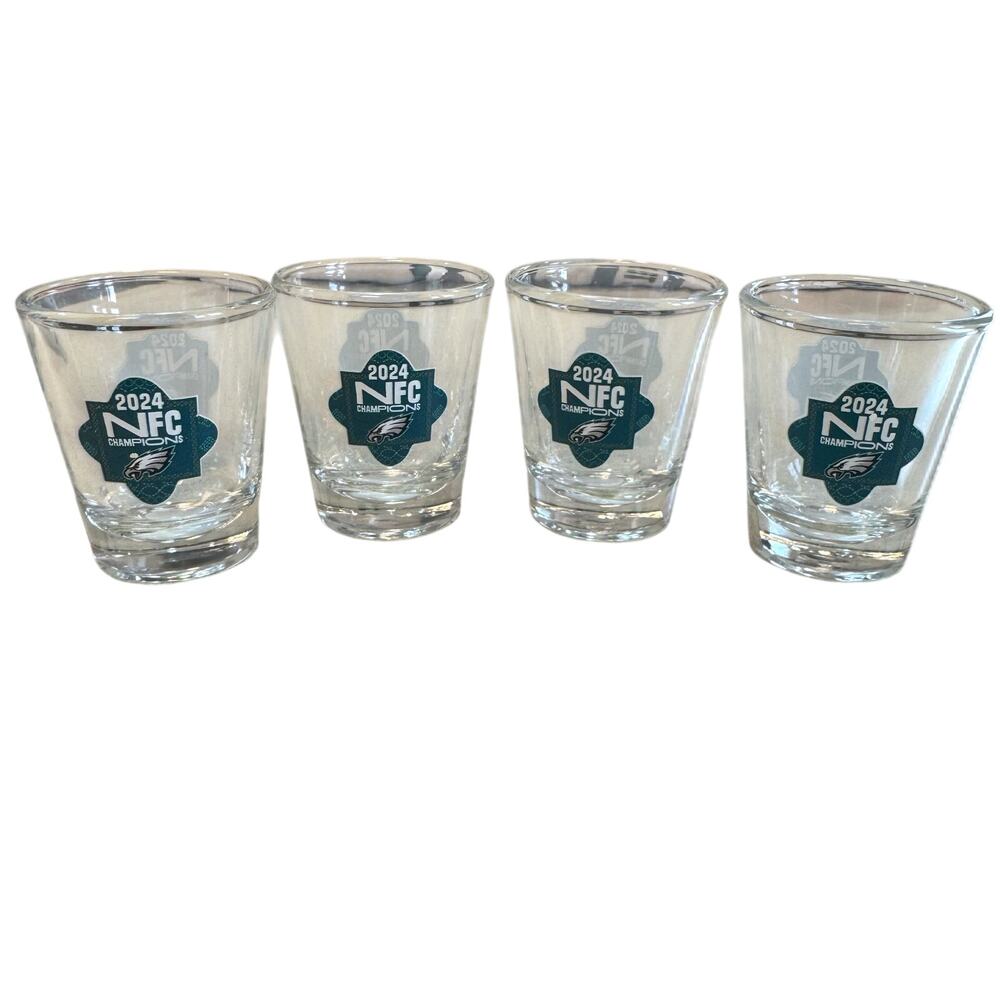 Philadelphia Eagles 2024 NFC Champions Shot Glasses Set of 4 Clear Barware 2oz